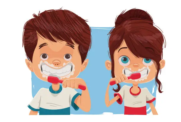 Vector illustration of Brushing teeth