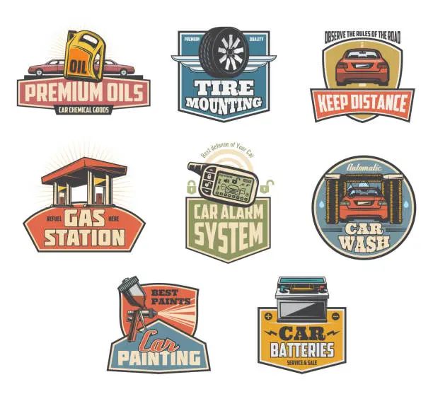 Vector illustration of Car maintenance and services icons and symbols