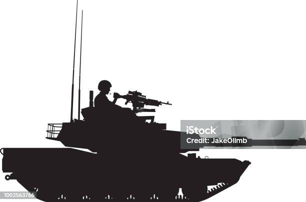 Tank With Gunner Silhouette Stock Illustration - Download Image Now - In Silhouette, Armed Forces, Military