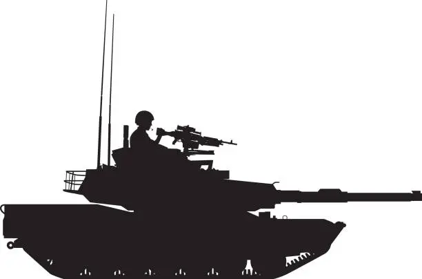 Vector illustration of Tank with Gunner Silhouette