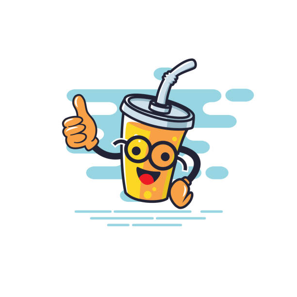 CupCharacterThumbStyleWithGlasses vector art illustration