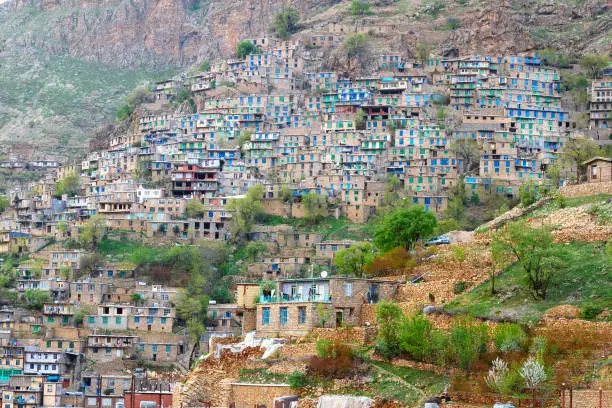 View on Howraman village or Uraman Takht in Zagros Mountain. Kurdistan Province, Iran.