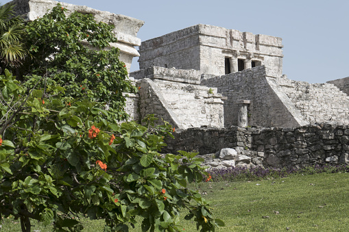 Pyramid El Castillo in the ancient Mayan city of Tulum. Tulum is the site of a pre-Columbian Mayan walled city serving as a major port for Coba, in the Mexican state of Quintana Roo.