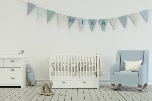 istock modern nursery with decorated Flags with name mika 1002593066
