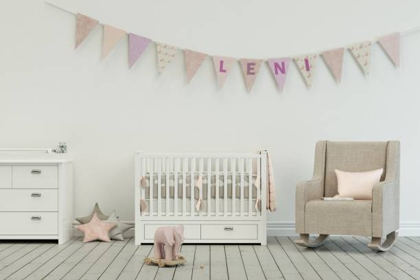 istock modern nursery with decorated Flags with name leni 1002593262
