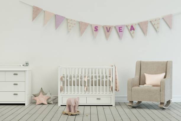 istock modern nursery with decorated Flags with name svea 1002594280