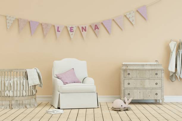 istock modern nursery with decorated Flags with name lena 1002595378