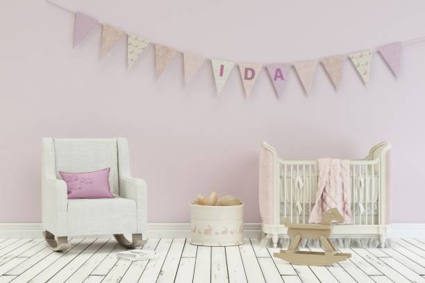 istock modern nursery with decorated Flags with name Ida 1002595412