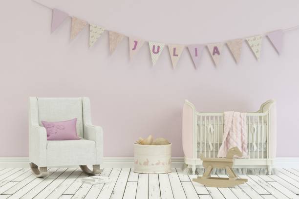 istock modern nursery with decorated Flags with name Julia 1002595530