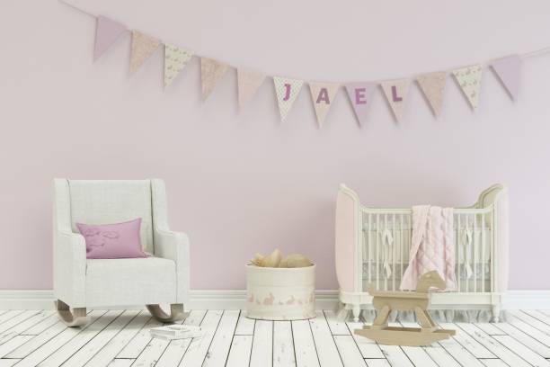 istock modern nursery with decorated Flags with name jael 1002595882