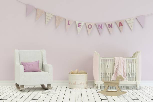 istock modern nursery with decorated Flags with name leonna 1002596100