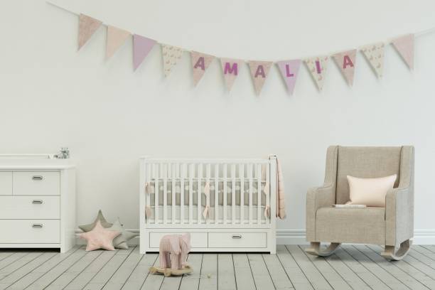 istock modern nursery with decorated Flags with name amalia 1002598178
