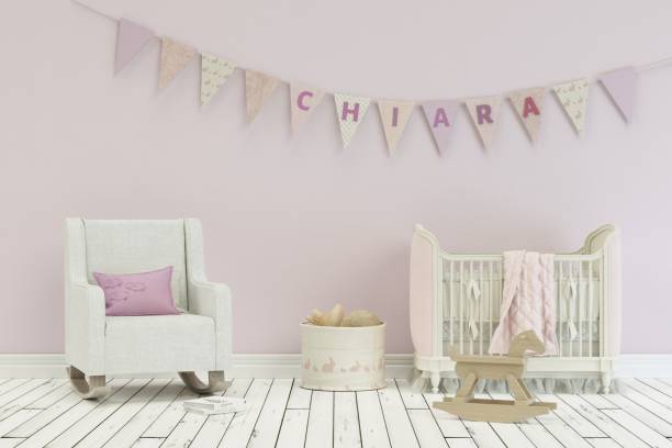 istock modern nursery with decorated Flags with name chiara 1002598198