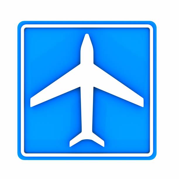 Airplane blue Sign isolated on a white background. 3D rendering