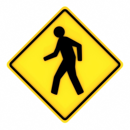Pedestrian Crosswalk warning Sign isolated on a white background. 3D rendering