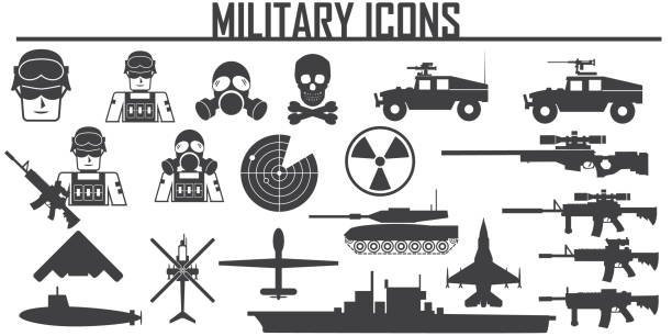 illustrations, cliparts, dessins animés et icônes de collection d’icônes plats - armée et thème militaire - drone militaire
