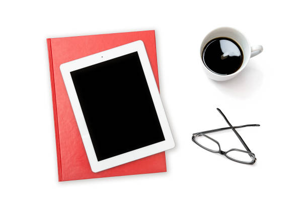 istock Office desk tablet pc coffee glasses Minimal flat lay 1002612802