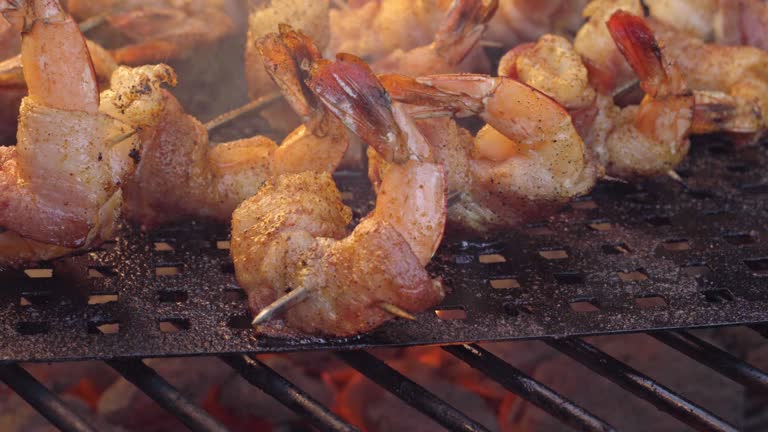 Bacon Wrapped Jumbo Shrimp or Prawns on a Grill