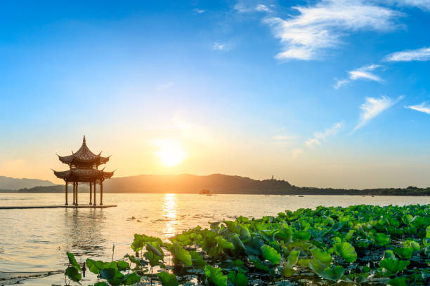 istock Hangzhou west lake jixian pavilion at sunset 1002615520