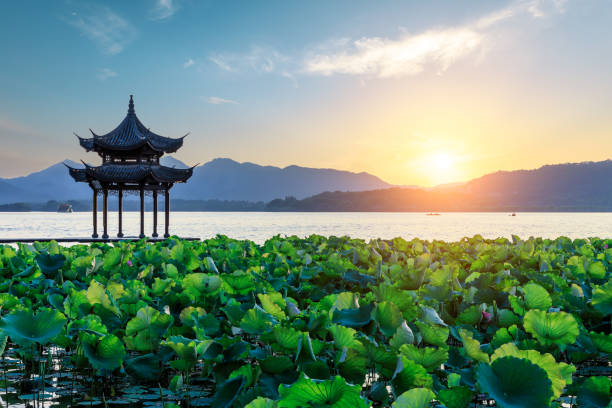 istock Hangzhou west lake jixian pavilion at sunset 1002615768