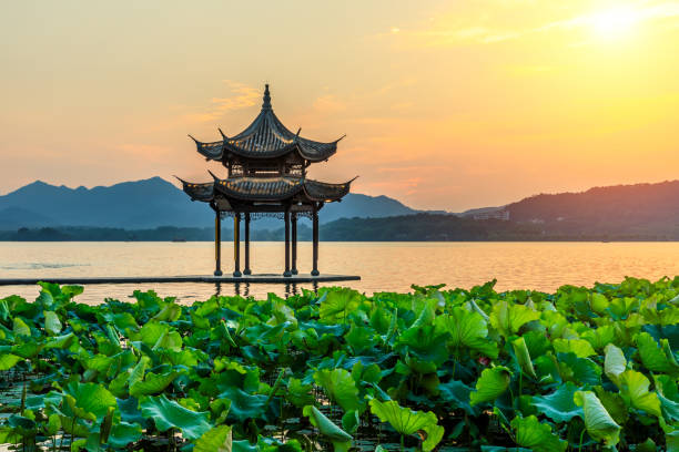 istock Hangzhou west lake jixian pavilion at sunset 1002615822