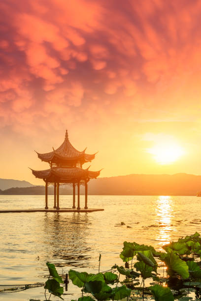 istock Hangzhou west lake jixian pavilion at sunset 1002620760