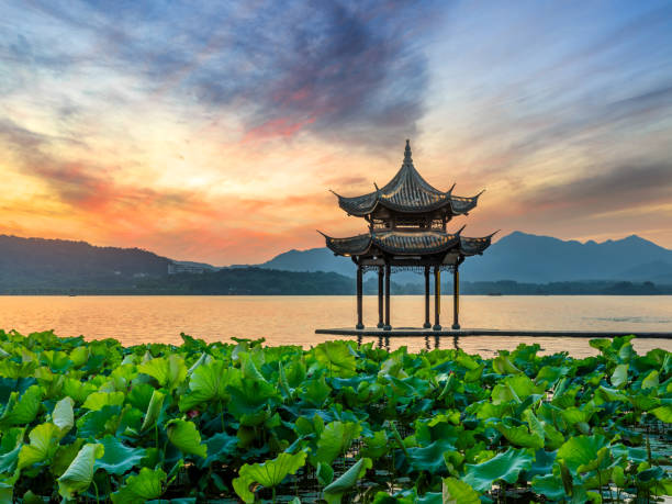 istock Hangzhou west lake jixian pavilion at sunset 1002622500