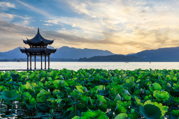 istock Hangzhou west lake jixian pavilion at sunset 1002622502