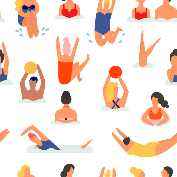People on a beach. Seamless vector pattern People on a beach. Swimming and playing in the water. Summer rest vacation. Seamless vector pattern diving into pool stock illustrations