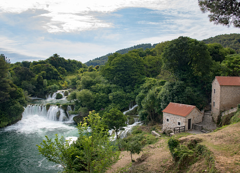 Historical Mill by the famous staircase waterfalls at the beautiful Krka National Park, Croatia. Converted from RAW.