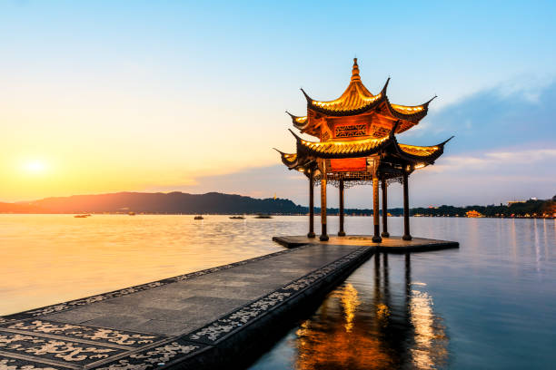 istock Hangzhou west lake jixian pavilion at sunset 1002631450