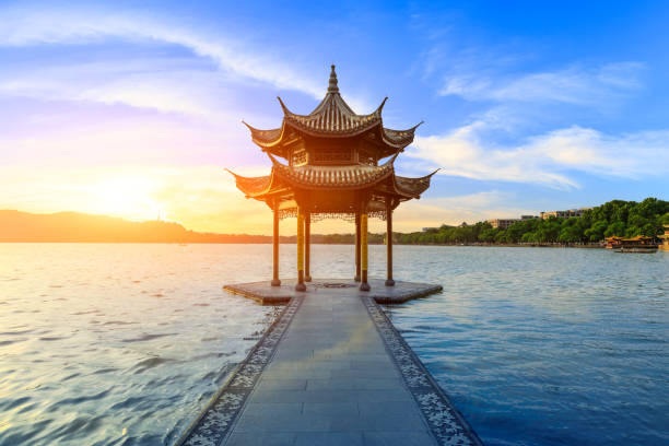 istock Hangzhou west lake jixian pavilion at sunset 1002631630