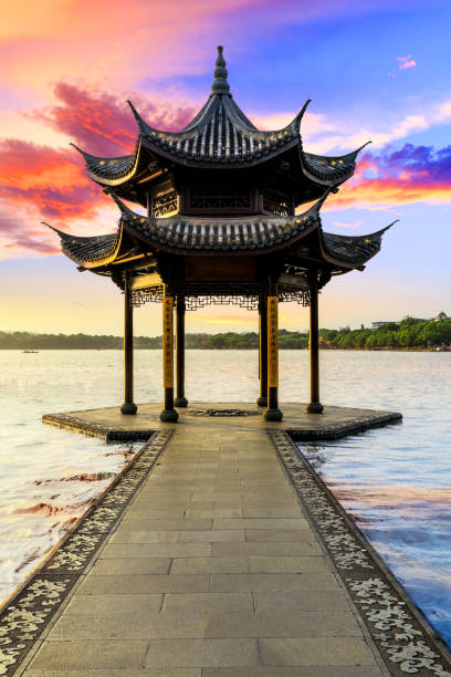 istock Hangzhou west lake jixian pavilion at sunset 1002633936