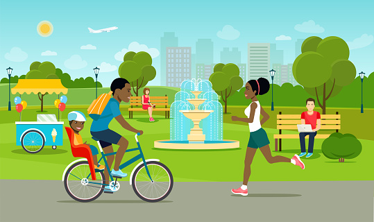 People in the park. Vector summertime flat style  illustration