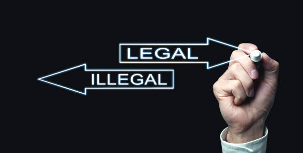 istock Hand writing Illegal and Legal words with arrows on screen. 1002637378