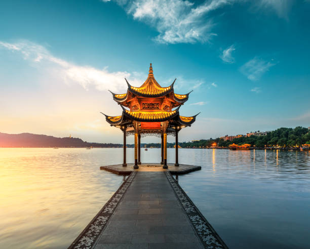 istock Hangzhou west lake jixian pavilion at sunset 1002640762