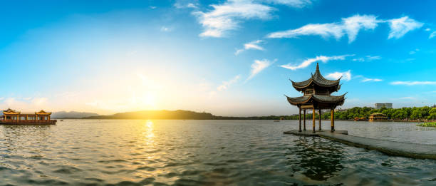 istock Hangzhou west lake jixian pavilion at sunset 1002641144