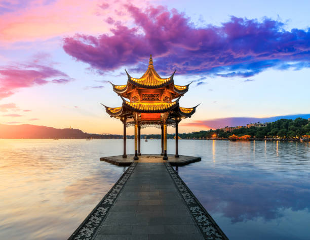 istock Hangzhou west lake jixian pavilion at sunset 1002647800