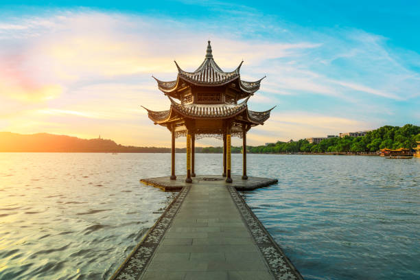 istock Hangzhou west lake jixian pavilion at sunset 1002649970