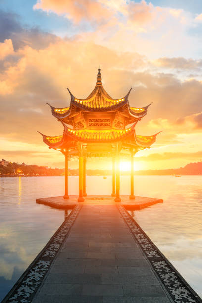 istock Hangzhou west lake jixian pavilion at sunset 1002650530