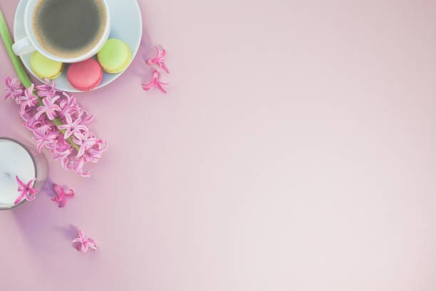 istock Flat lay photo of coffee cup with flowers 1002656410
