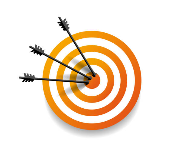 ilustrações, clipart, desenhos animados e ícones de alvo com três setas em centro - dart target darts penetrating