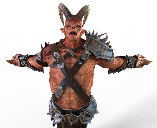 istock 3D illustration horned demon monster isolated on white background 1002660570