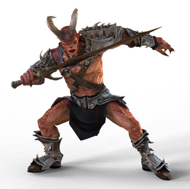 istock 3D illustration horned demon monster isolated on white background 1002662810