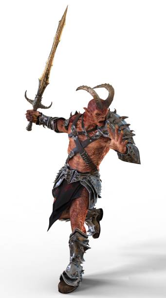 istock 3D illustration horned demon monster isolated on white background 1002662848