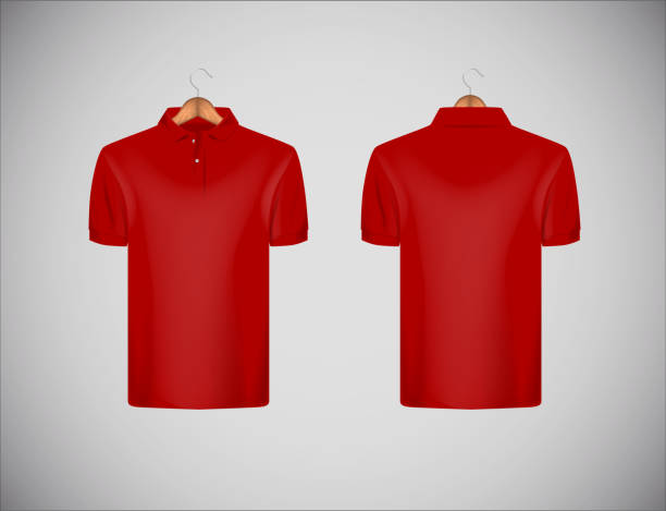 мужская тонкая облегающая рубашка поло с коротким рукавом. красная рубашка поло с деревянной вешалкой изолированный макет шаблон дизайна � - shirt polo shirt red collar stock illustrations