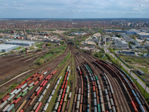 istock Aerial view of trains 1002663406