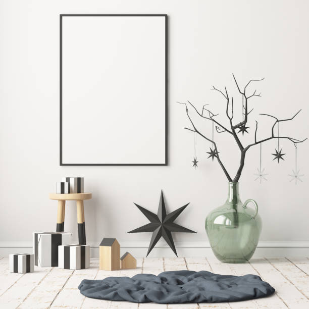 istock Mock up poster in the Christmas interior in Scandinavian style. 3D rendering 1002663666