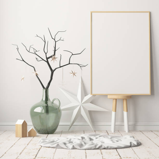 istock Mock up poster in the Christmas interior in Scandinavian style. 3D rendering 1002663684