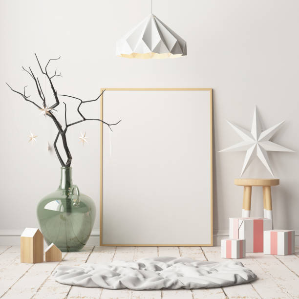 istock Mock up poster in the Christmas interior in Scandinavian style. 3D rendering 1002663702